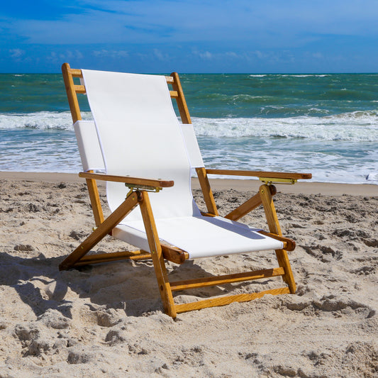 Coastsetter Lounge Chair in White on the sand, upright without a leg rest